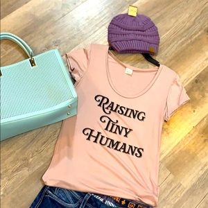 Women’s Raising tiny humans scoop neck tee